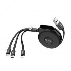 Кабель - рулетка 3 в 1 Hoco U50 combo retractable Micro USB+Lightning+Type-C черный