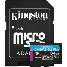 Карта памяти KINGSTON MicroSDXC 64 GB U3 Canvas Go! Plus 170R / 90W + adapter
