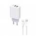 Зарядное устройство XO L85C на 2 USB выхода - комплект с кабелем type-C белый