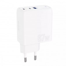 Зарядное устройство Proove Shot GaN 67W (2Type-C + USB) белое