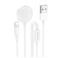 Кабель зарядное Borofone BQ22 2-в-1 USB to Lightning / iWatch Qi 120 см белый