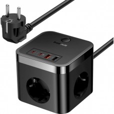 Удлинитель - зарядное Baseus PowerCombo Cube Power Strip 3AC+2U+2C 30W 1.5 метра черный