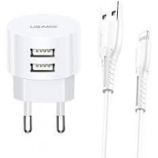 Зарядное устройство - адаптер блок USAMS T20 2 USB выхода угловых (комплект с кабелем Lightning)