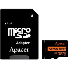 Карта памяти MicroSDXC 512 ГБайт Apacer U3 A2 + adapter AP512GMCSX10U8-R