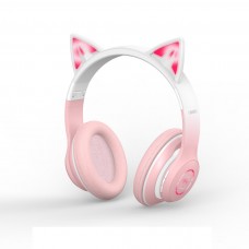 Беспроводные наушники накладные XO BE38 Cats Ear с ушками кота Гарнитура стерео розовая