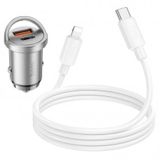 Автомобильный комплект - адаптер и кабель HOCO NZ10 45 W usb-c - lightning  серебристый