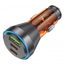 Автомобильное зарядное устройство 3 порта - Hoco NZ12D Lucky 2*Type-C + 1*USB 60W оранжевое