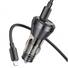 Зарядное устройство - Авто адаптер на 3 выхода - Hoco NZ12D Lucky 60W с кабелем USB-C - Lightning
