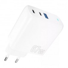 Зарядное устройство - адаптер на 3 выхода Proove Shot GaN 67W (2 Type-C + USB) белый