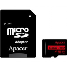 Карта памяти Apacer microSDXC 64GB R100 (скорость 100 МБайт в сек) AP64GMCSX10UB-R с адаптером