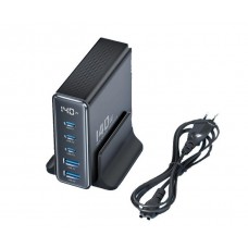 Зарядный адаптер - блок питания Toocki 140W QC4.0 3xType-C+2xUSB евро вилка черный