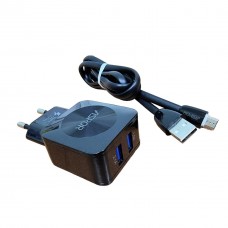 Блок питания - зарядное устройство F13c 2 выхода USB + кабель micro-USB
