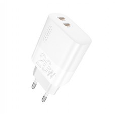 Зарядный адаптер - блок на 2 выхода WUW-C193 PD20W+PD20W Charger USB C + USB C white