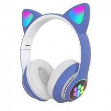 Наушники беспроводные Cat ear STN-28 Rainbow LED с кото ушкам голубые