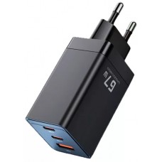Зарядное устройство Toocki 67w QC4.0 3 порта 2*Type-C + USB черное
