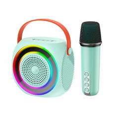 Караоке колонка система XO F42 Dazzling RGB с беспроводным микрофоном голубая
