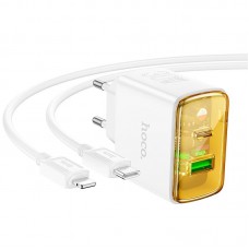 Зарядное устройство Hoco CS42a 30W адаптер питания на 2 выхода + кабель Usb-C - Lightning белый