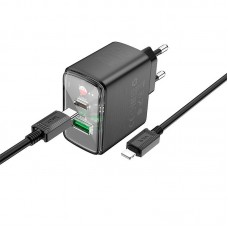 Зарядное устройство Hoco CS42a 30W на 2 выхода адаптер + кабель Usb-C - Lightning черный