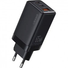 Зарядное устройство скоростное 3 выхода Usams US-CC180 triple GaN USB-A + 2*USB-C 65W 5A черное