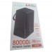 Аккумулятор портативный Profit SP08 80000mAh 22.5W + PD 20W LED внешняя батарея черная с фонариком