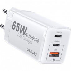 Зарядное устройство на 3 выхода usb USAMS GaN Mini US-CC110 65W 5a (CC110TC02) A + 2*C белое
