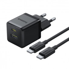 Быстрое зарядное комплект с кабелем Baseus Palm Fast Charger C+U 30W EU Cluster Black