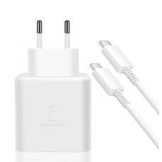 Зарядное устройство - комплект с кабелем Samsung 45W 1 выход USB-C PD белое (EP-TA845XWE)
