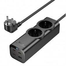 Зарядное - удлинитель - фильтр Hoco NS10 Wisdom 2-position PD67W (1*USB-A 3C  2Socket) 2 метра черный