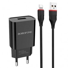Зарядное устройство Borofone BA20A 1 USB порт 2.1A блок с кабелем для iPhone - комплект черный