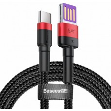 Кабель усиленный нейлоновый 2-сторонний Baseus USB to Type-C 40W 5 ампер 1 метр (CATKLF-P91) черно красный
