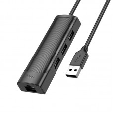 Адаптер конвертер - переходник Ethernet (LAN 100 mbit) - Hoco HB42 USB на 4 порта (3 USB 2.0 + RJ45)
