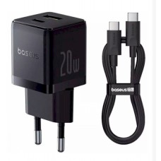 Сетевой адаптер Baseus Palm Fast Charger C+U 20W + Cable Type-C to Type-C P10111608113-01 Черный