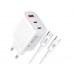 Сетевое зарядное устройство XO L117 PD45W/QC18W (2USB-C+1USB-A) с кабелем Type-C Белое