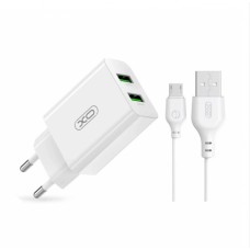 Блок адаптер - комплект XO L119 dual USB-A QC18W с кабелем Mirco usb Белый