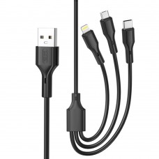 Кабель тройной 3 в 1 XO NB230 - USB-C + Lightning + microUSB комбо шнур черный