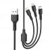 Кабель тройной 3 в 1 XO NB230 - USB-C + Lightning + microUSB комбо шнур черный