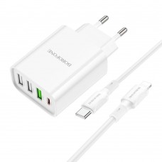 Зарядное устройство - блок на 4 порта Borofone BA79A - 3*USB-A + 1*USB-C белое