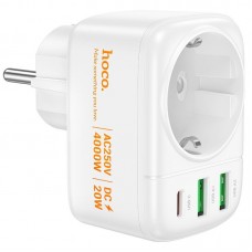 Зарядное устройство - фильтр питания Hoco AC26 4000W 2U + 1P + 1C 20W белое
