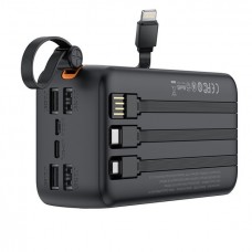 Внешний аккумулятор XO PR280 со встроенным кабелем 4-в-1 USB-C + iP 30000mAh черный