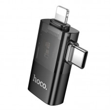 Переходник адаптер HOCO ua36e - iP male + USB-C male to USB female OTG 2-in-1 черно-прозрачный