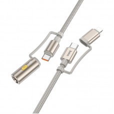 Кабель разветвитель Hoco U138 - USB-C + iPhone на Type-C + прикуриватель серый