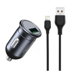 АЗП XO CC46 QC3.0 18W car charger with Lighting cable Сірий АЗП XO CC46 QC3.0 18W car charger with Lighting cable Сірий