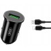 АЗП XO TZ12 18W QC3.0 Car Charger with Lighting cable Чорний