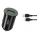АЗП XO TZ12 18W QC3.0 Car Charger with Micro cable Чорний
