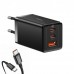 МЗП Baseus GaN5 Pro Fast Charger 2C + U 65W EU Чорний with fast charging Cable Type-C to Type-C 100W