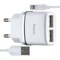 МЗП Hoco C12 Smart dual USB charger set with Lightning cable ( EU ) 2USB 2.4A Білий МЗП Hoco C12 Smart dual USB charger set with Lightning cable ( EU ) 2USB 2.4A Білий