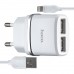 МЗП Hoco C12 Smart dual USB charger set with Lightning cable ( EU ) 2USB 2.4A Білий