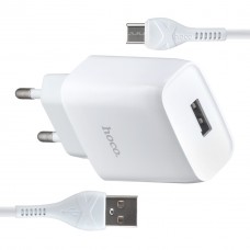 Зарядный набор - адаптер + кабель Hoco C72A Glorious single port charger set Type-C EU комплект Белый