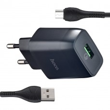 МЗП Hoco C72Q Glorious single port QC3.0 charger ( EU ) ( With Micro USB Cable ) Чорний