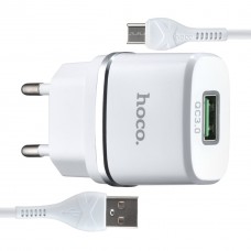 МЗП Hoco C72Q Glorious single port QC3.0 charger ( EU ) ( With Micro USB Cable ) Білий